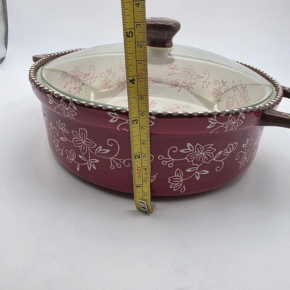 Temp-tations Floral Lace 2.0 QT Round Baker with Glass Lid Cranberry Purple O1
